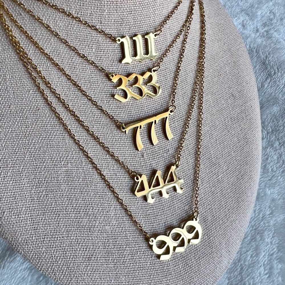 Stainless Steel Angel Number Pendant Necklace 111 222 333 444 555 777 888 999